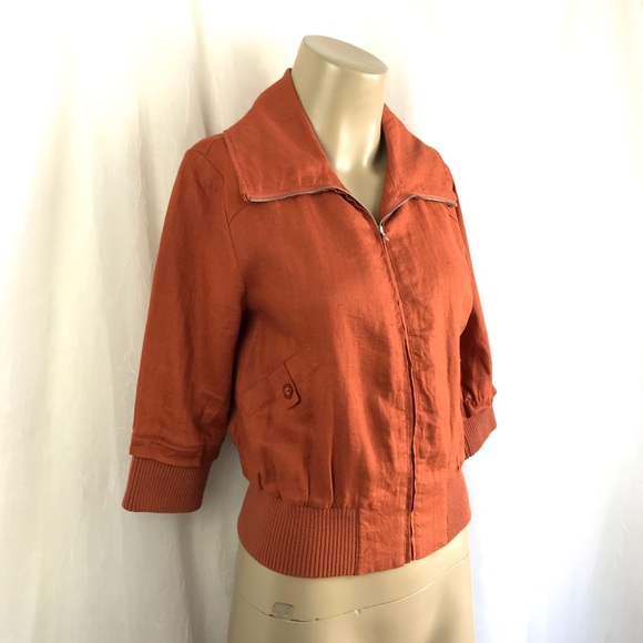 🚫SOLD🚫 Burnt Orange Linen Cropped 3/4 Sleeve - Picture 2 of 16